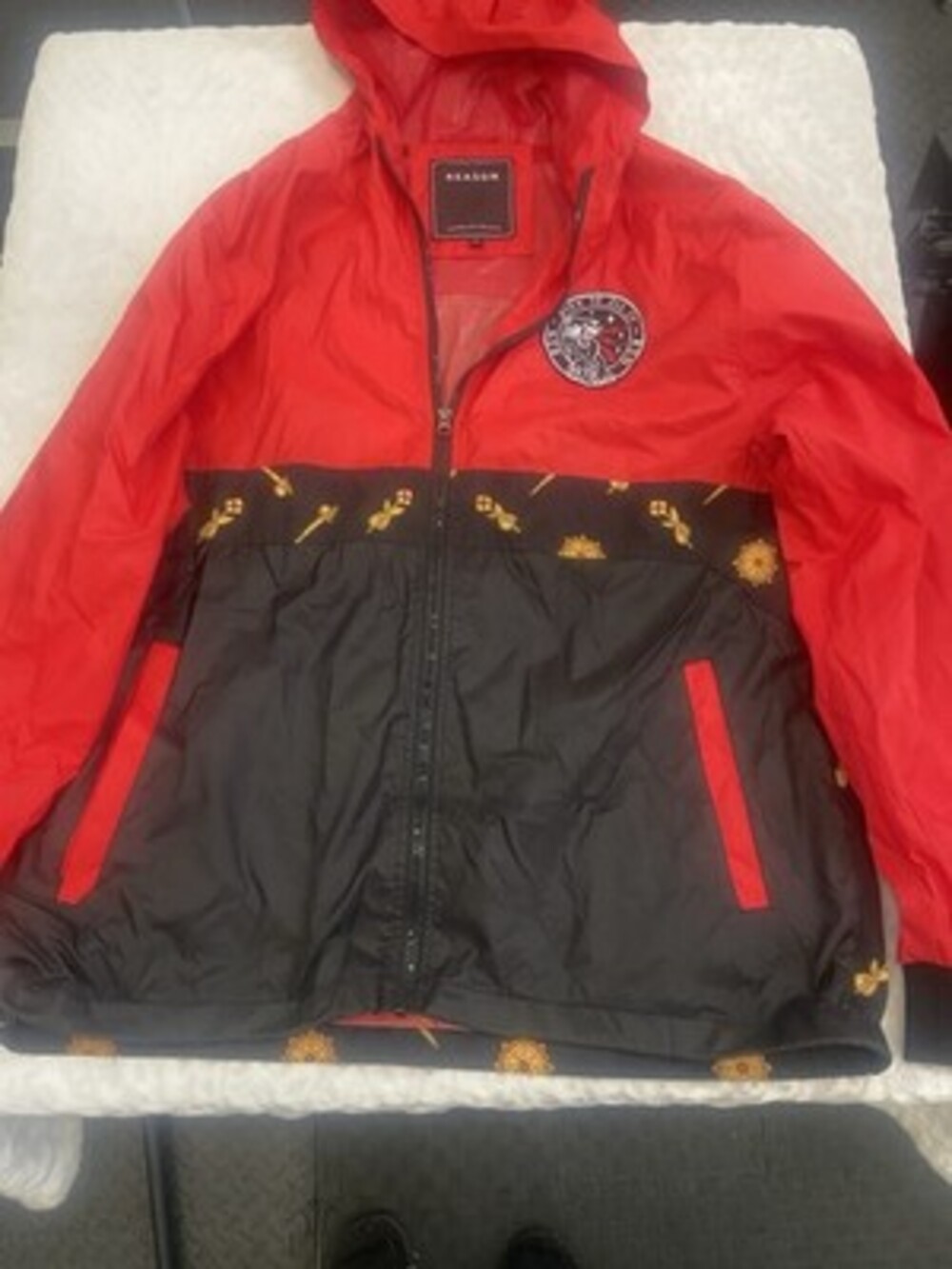 Reason Mens Windbreaker Red/black Zip Up With Patch Size XL